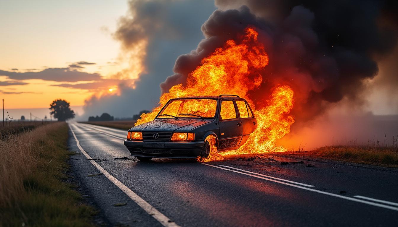 un véhicule fonctionnant au gpl prend feu en pleine route en vendée, provoquant un important incendie. découvrez les circonstances de cet incident impressionnant.