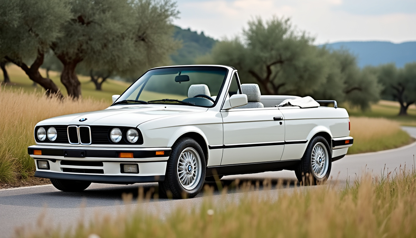 découvrez cette bmw e30 325i cabriolet de 1986 en alpine white, un exemplaire de collection au charme intemporel.