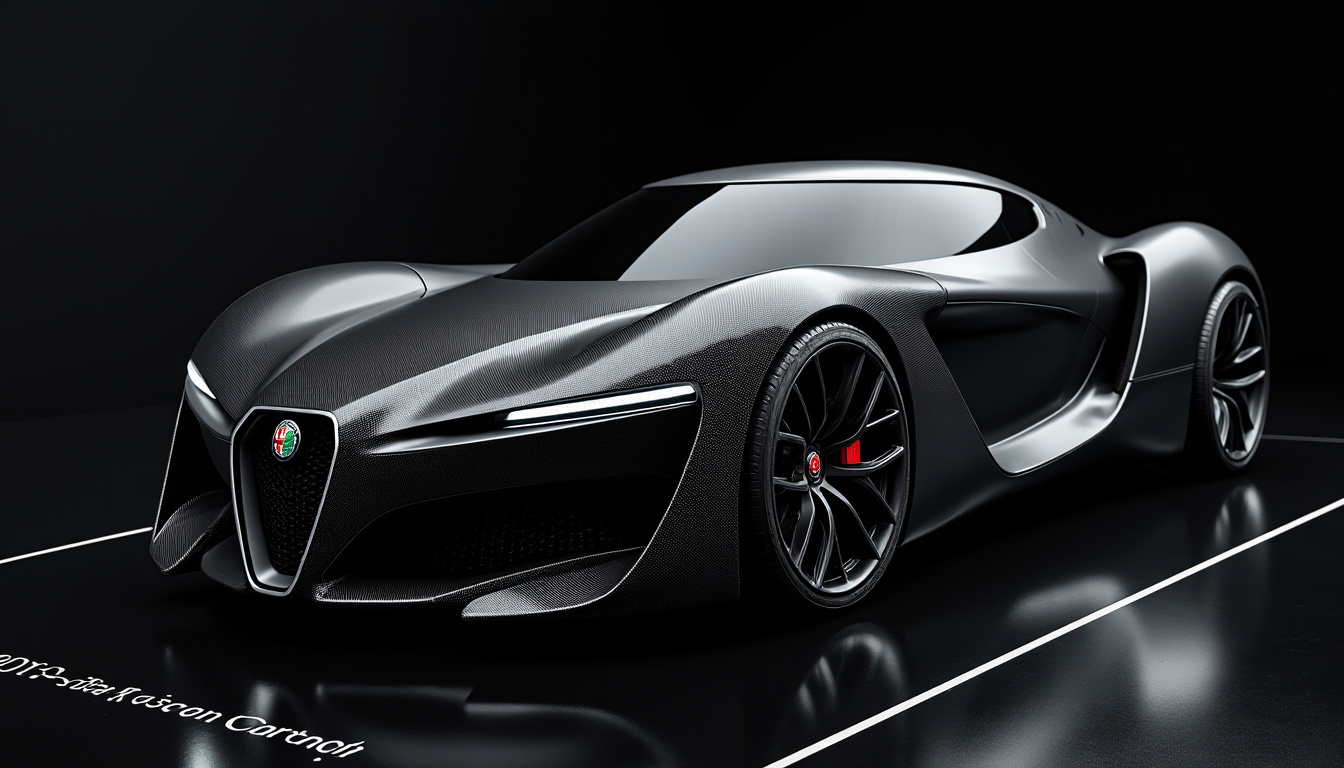 découvrez l’alfa romeo 33 stradale dans une spectaculaire finition noir mat, qui souligne ses lignes sculpturales et son caractère exclusif.